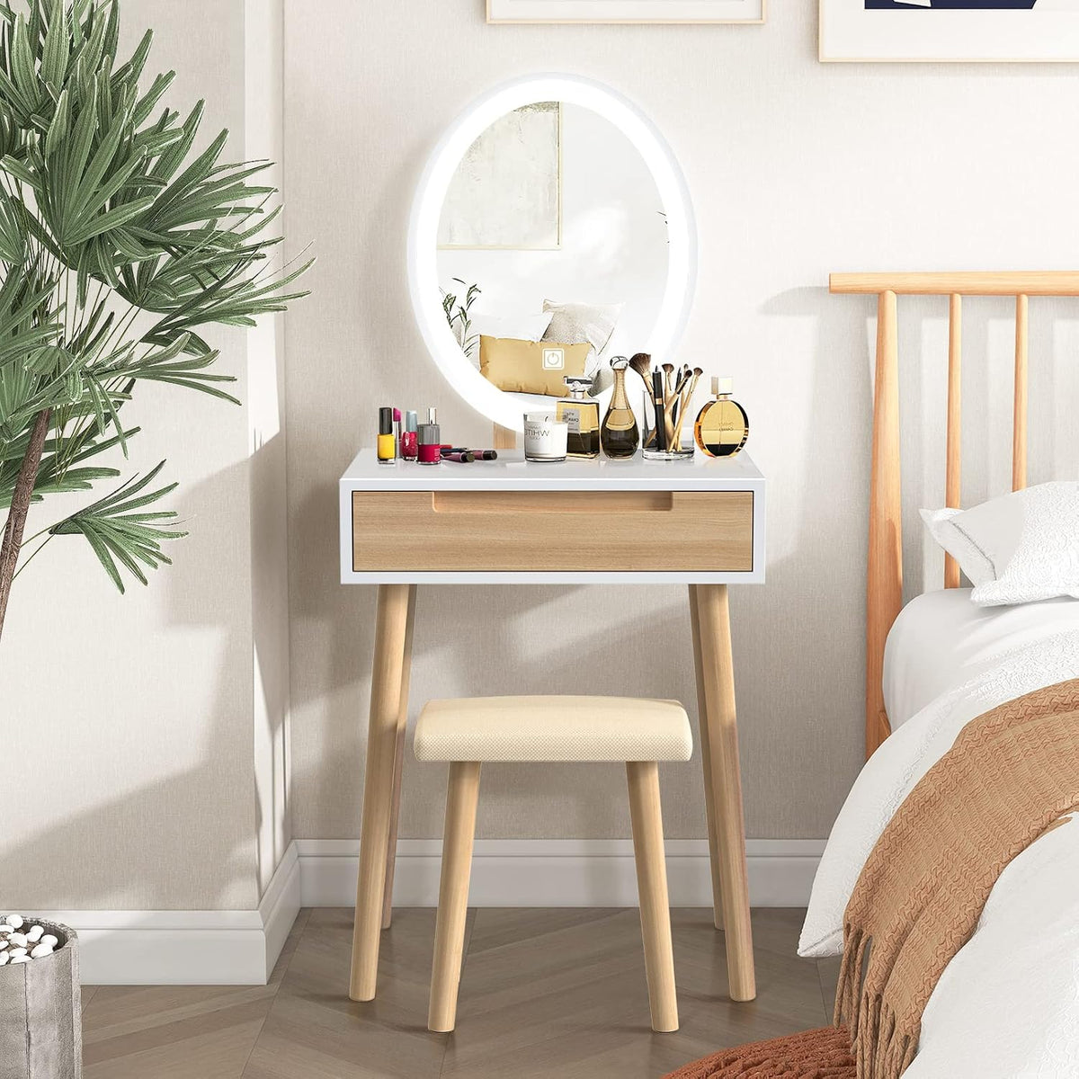 YOURLITE Small Makeup Vanity Desk with Mirror and Lights