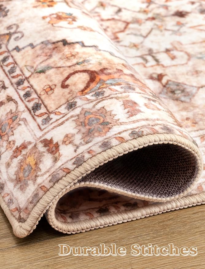 SERISSA Boho Washable Runner Rug, 2x6 Rug Non-Slip Vintage Peach Cream Hallway
