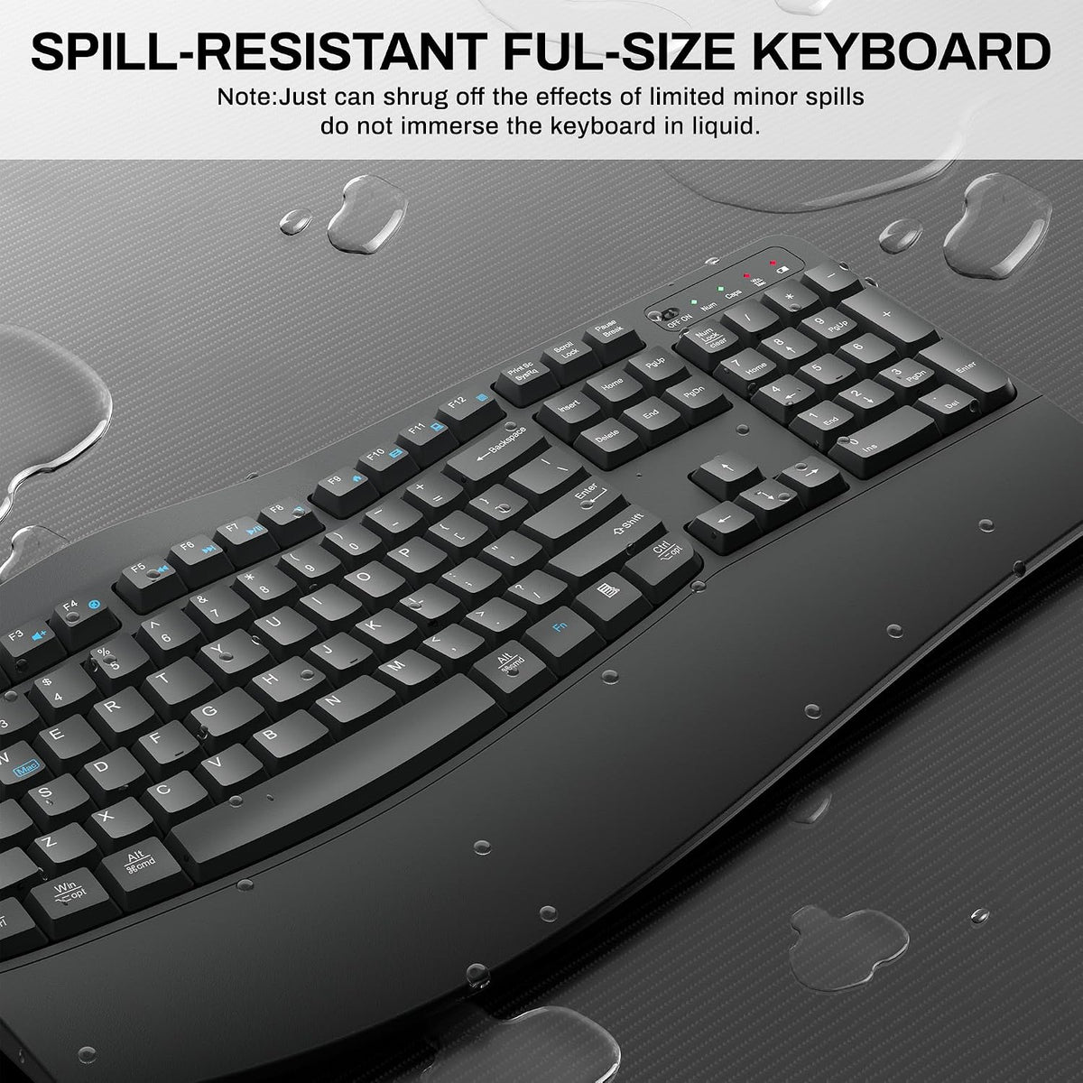 Wireless Keyboard and Mouse Combo,2.4G Full Size Ergonomic Wave Keys(Gray)