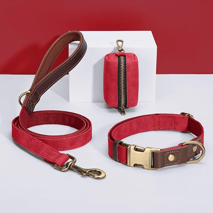 Didog Soft PU Leather Dog Collar for Large Dogs,Classic Adjustable Dog Collars with Quick Release Metal Buckle,Easy Clean and Comfortable with Nylon Lining,Red,L Neck 16-23"