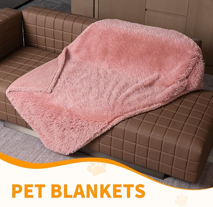Waterproof Dog Blanket Pink Fluffy Long Faux Fur Pet Throw Blankets 28x20in for Couch Love Bed Cover Washable(Pink,XS)
