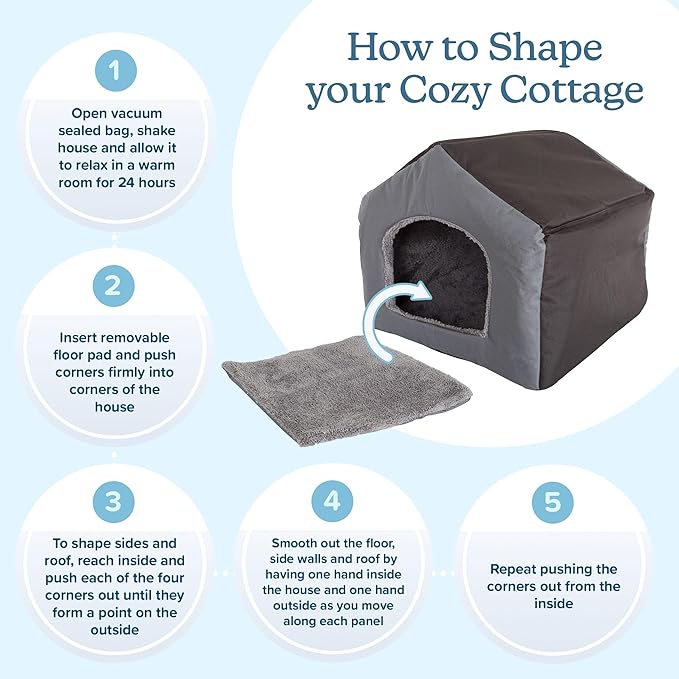Dog House - Indoor Dog House with Removable Sherpa Cushioned Pad - Pet Bed for Small Dogs, Cats, or Kittens - Dog Houses by PETMAKER (Gray)