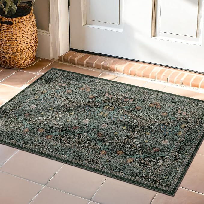 Dark Green Washable Entry Rug