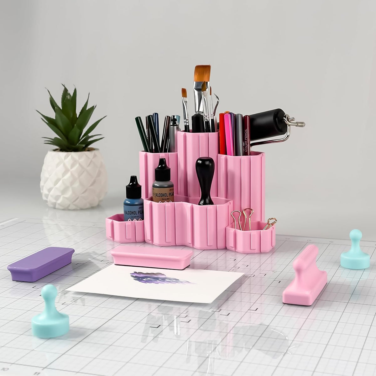 Glassboard Studio Hexaflex Organizer Set - Pen and Pencil Holder for Desk, Versatile Hexagon Design, Adjustable Dividers, 12 Color Options - Desk and Office Organization (Steel Gray)
