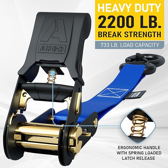 AUGO Ratchet Straps Heavy Duty 4 Pack -15 FT - 2200 LB Break Strength – with Safety Lock S Hooks - Cargo Straps for Moving, Appliances, Motorcycle – Soft Loop Tie Down Straps