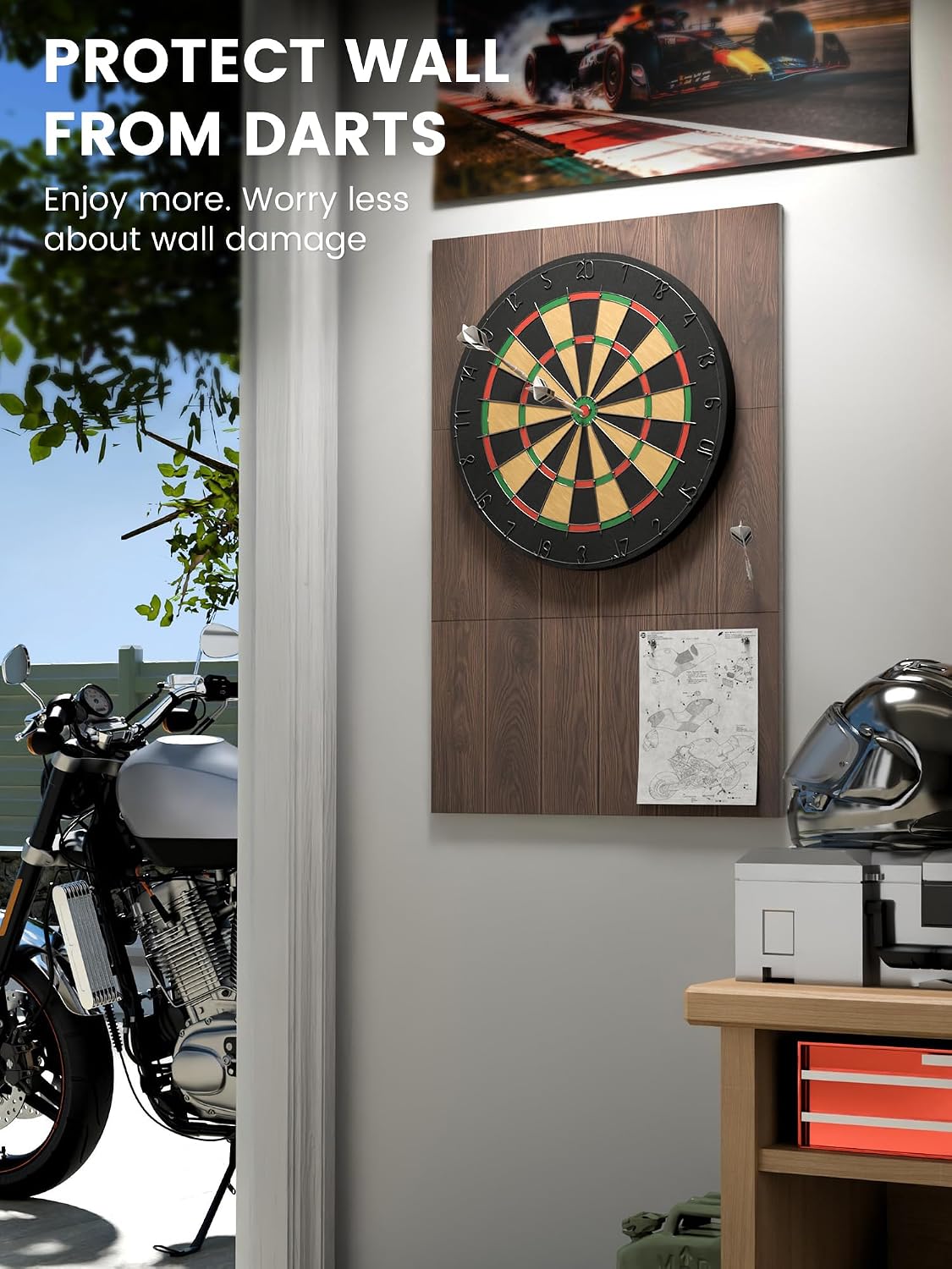 FLUXYNARA Felt Dart Board Wall Protector Foldable Square Surround Protector Backing Tiles, Wall Protector with Adhesive Pads | Home & Basement & Garage Use