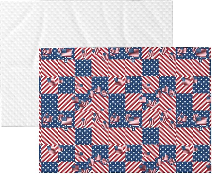 Pet Blanket for Indoor Outdoor Use, American Flag Plaid Pattern, Two Sided Reversible Plush Mat with Bumpy Dot Texture for Patios Crates Portable Bed Companion