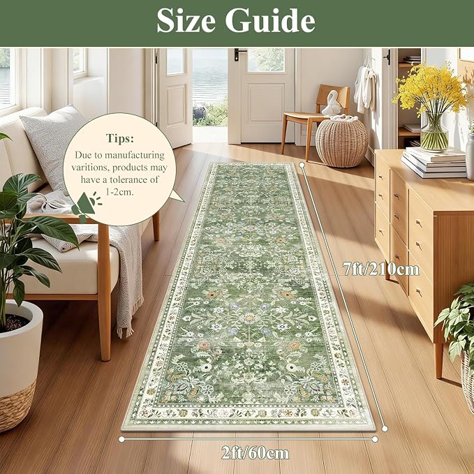 Yamaziot Washable Runner Rug 2x7 – Non Slip Boho Floral Hallway Runner Rug