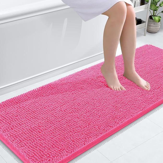 OLANLY Bathroom Runner Rugs 59x24, Soft Absorbent Chenille Bath Rugs, Rubber