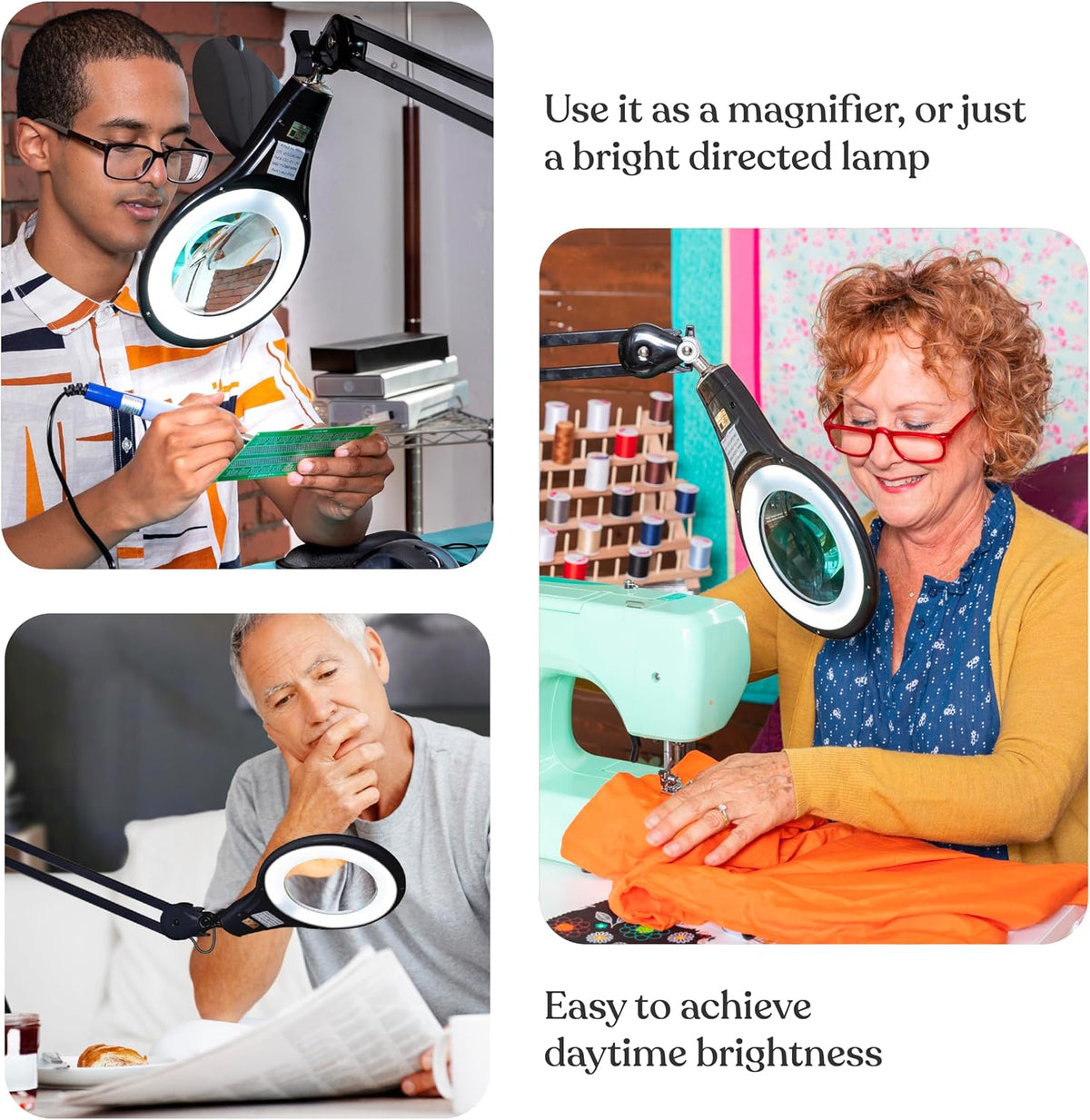 Brightech LightView PRO Magnifying Desk Lamp, 2.25x Light Magnifier, Adjustable Magnifying Glass with Light for Crafts, Reading, Close Work - Black