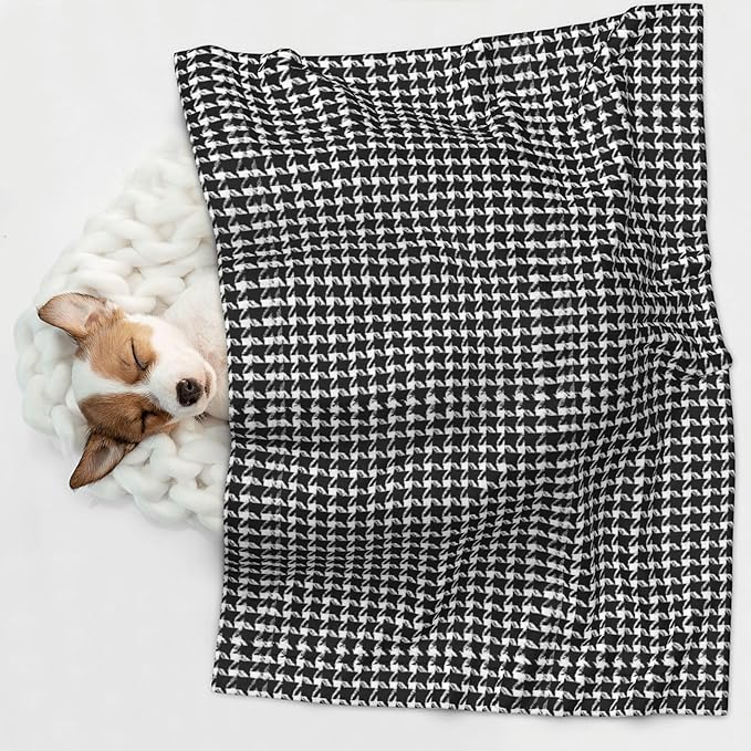 Waterproof Dog Blanket Soft Pet Blanket for Puppy Cat, Fleece Cat Throw Blankets for Furniture Bed Couch Sofa Reversible - Houndstooth Black and White