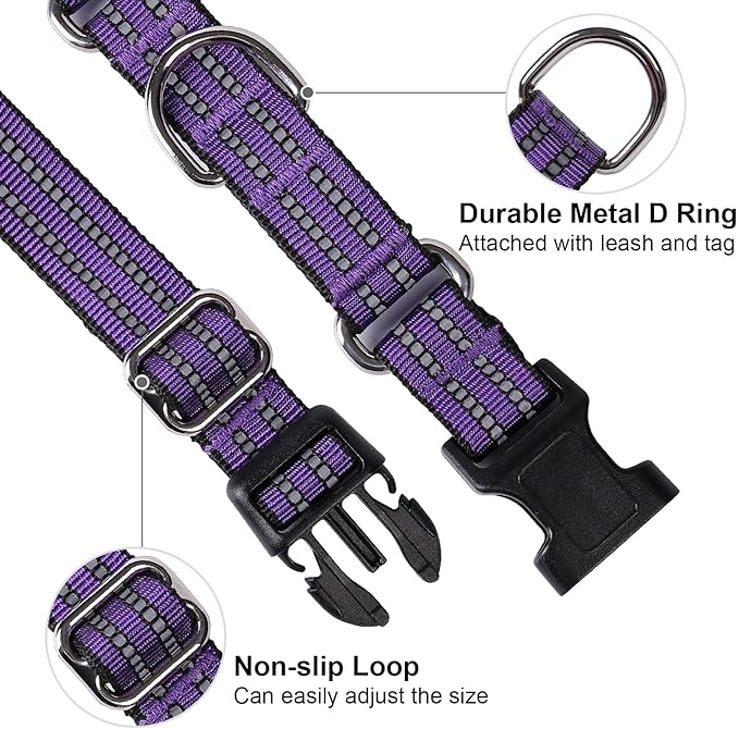 Martingale Dog Collar, Adjustable Nylon Reflective Collar with Buckle No Pull Dog Collar for Small Medium Large Dogs (Purple L)