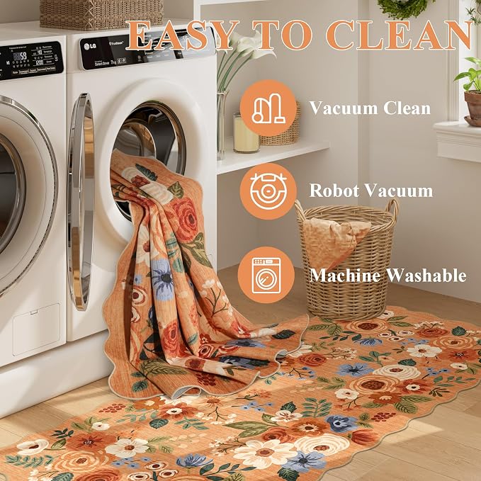 DUKINO 2x4 Washable Runner Rugs, Non Slip Floral Print Entryway Rug