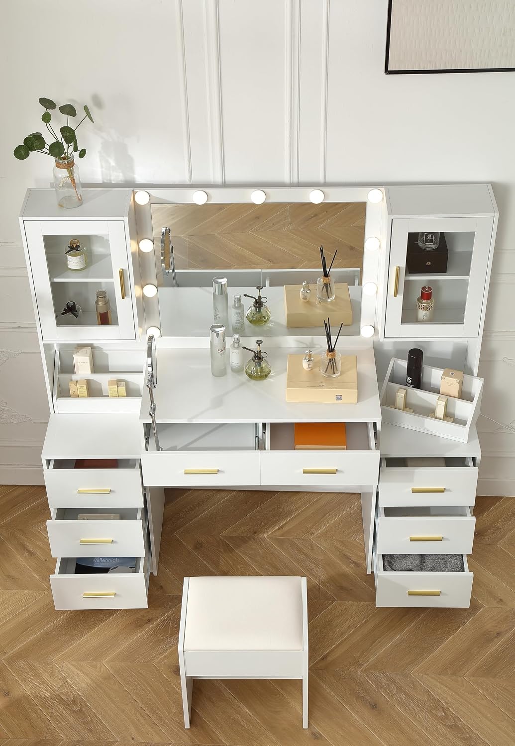FOREST GRAVITY 55.1'' Extra Large Makeup Vanity Desk with Folding Up Mirror