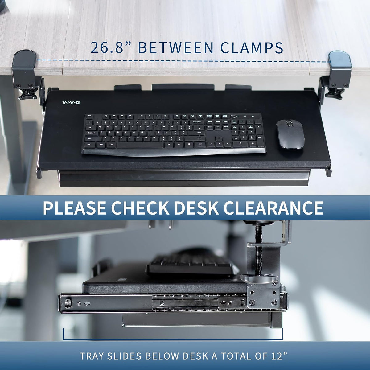 VIVO Black Clamp-on 27x11 in Keyboard Tray, Storage Drawer, MOUNT-KB05HB-DR