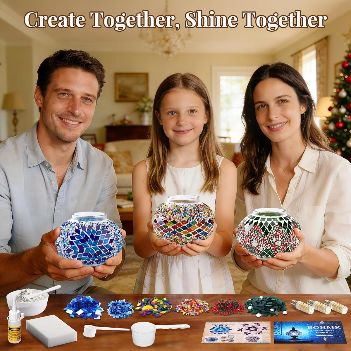 DIY Turkish Mosaic Lamp Kit, 3 Globe Table Lamp Making Kit, Colorful