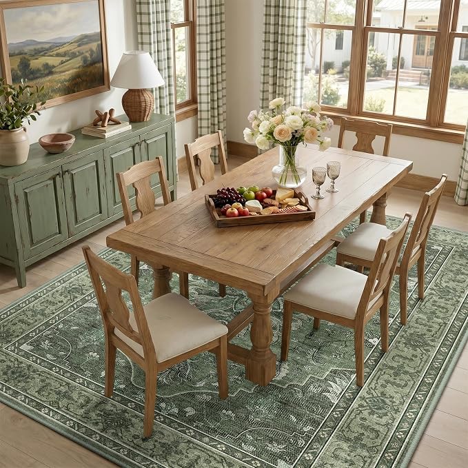 RELEANY Area Rugs 8'x10' Washable Non-Slip, Floral Vintage Distress Medallion