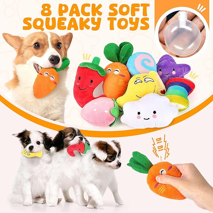 Dog Squeaky Toys 8 Pack, Puppy Plush Squeaky Toys for Medium Small Dogs, Cute Pet Toys Stuffed Puppy Chew Toys for Teething, Interactive Toys Set for Puppy Supplies