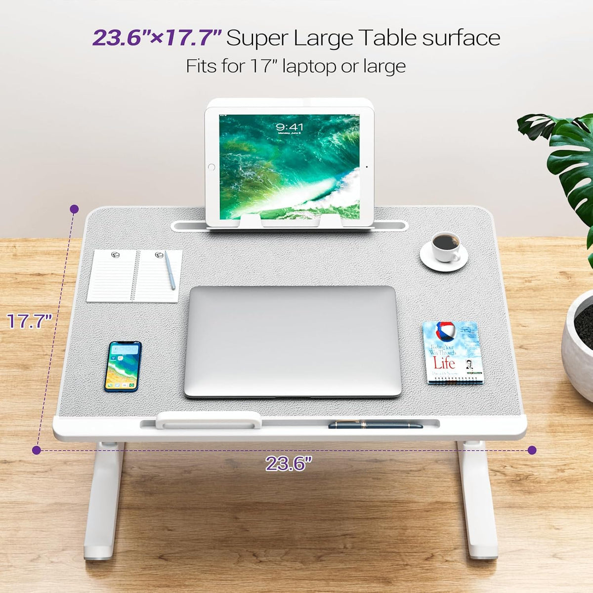 NEARPOW XXL Bed Table Tray, Adjustable Laptop Lap Desk for Couch, Black