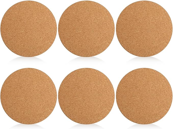 Boao 6 Pcs 8 Inch Round Absorbent Cork Coasters Wooden Cork Plant Coasters