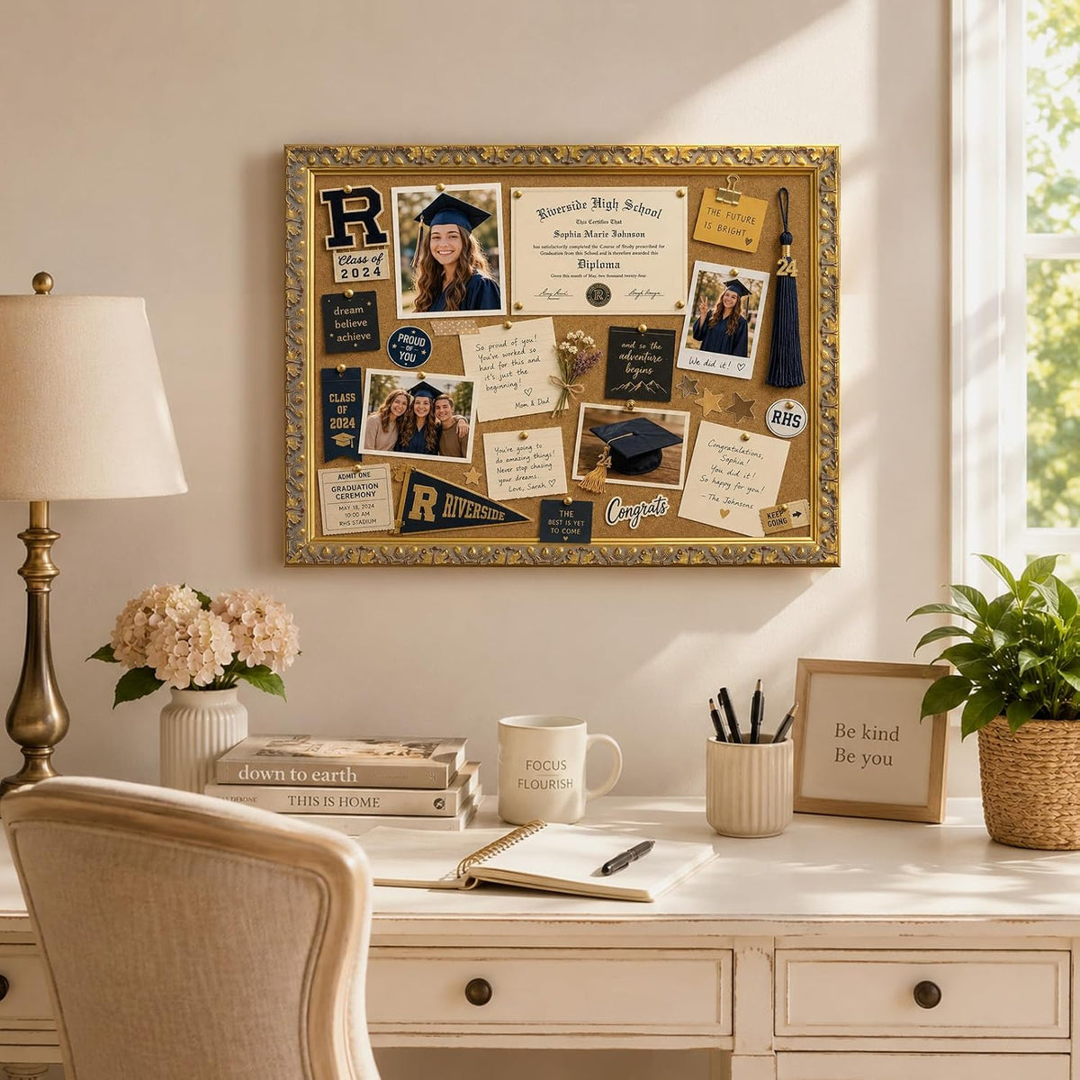 16x20 Decorative Cork Board with Victorian Gold Frame for Memorial Pictures