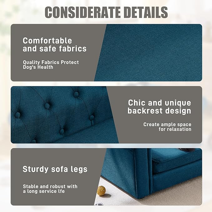 Dog Sofa Couch for Medium to Large Dogs, Memory Foam Dog Sofa Couch with Washable Fabric, Durable Elevated Pet Bed with Legs, Removable Cushion for Medium and Large Dogs, Dark Blue