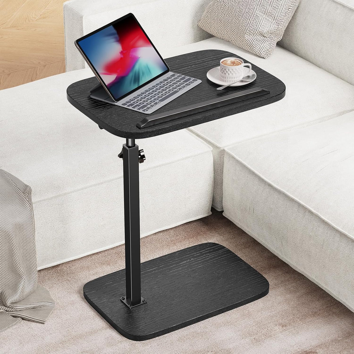 HUANUO TV Tray with Height Adjustment, 360° Swivel, 90° Tilt, Black