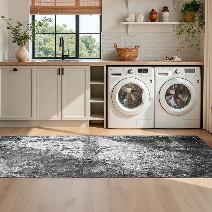 2x6 Black Rug Runners for Hallways Kitchen Runner Rug Non Slip Washable Black