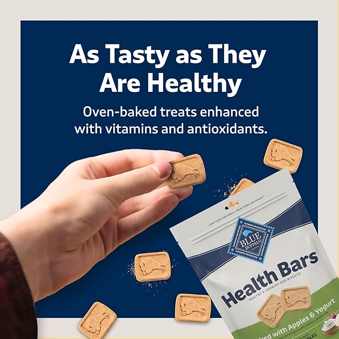 Blue Buffalo Health Bars Crunchy Dog Biscuits, Oven-Baked with Natural Ingredients, Apples & Yogurt, 16-oz Bag (Pack of 4)