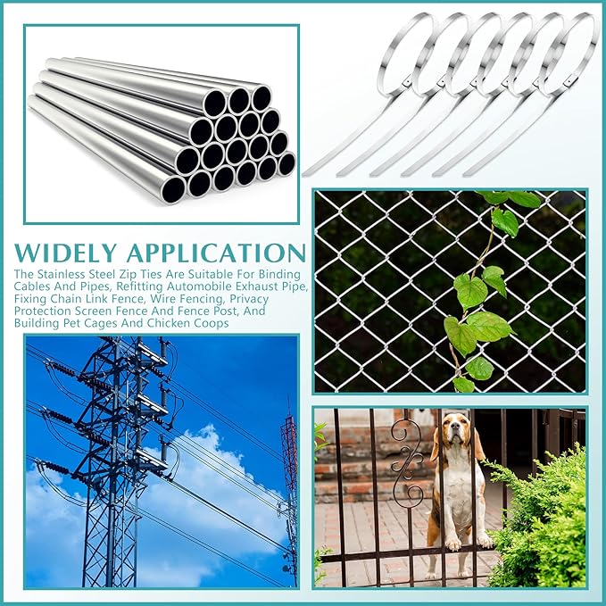 LEIFIDE 500 Pcs Metal Zip Ties 304 Stainless Steel Zip Ties Heavy Duty Self Locking 220 Pound Tensile Strength Cable Suitable for Exhaust Wrapping Fence Outdoor Workshop Canopy(17.7 Inch)