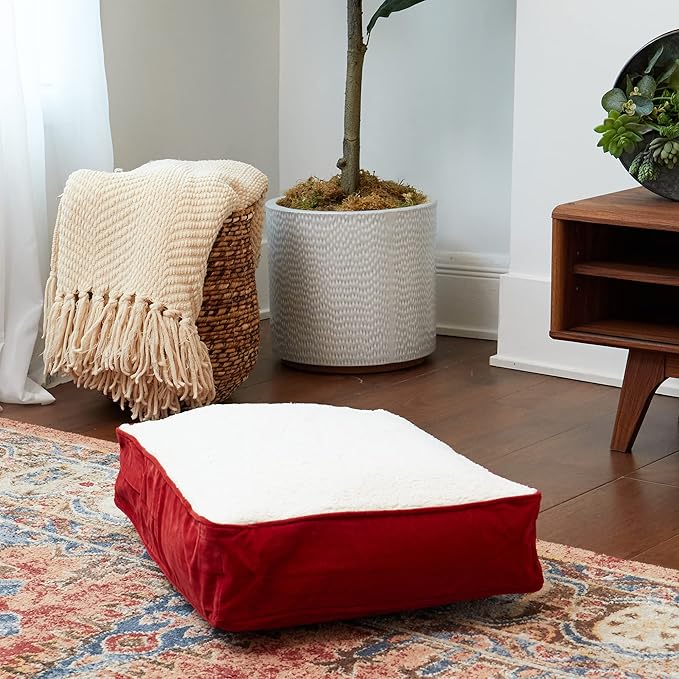 South Pine Porch Buddy Reversible Rectangle Pillow Style Microfiber and Sherpa Dog Bed with Removable, Machine-Washable Cover, Crimson Sherpa, Extra Small (24 in. x 18 in.)