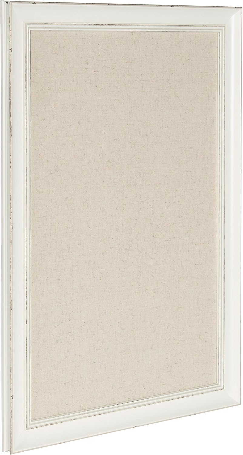 DesignOvation Macon Framed Linen Fabric Pinboard, 18x27, Soft White