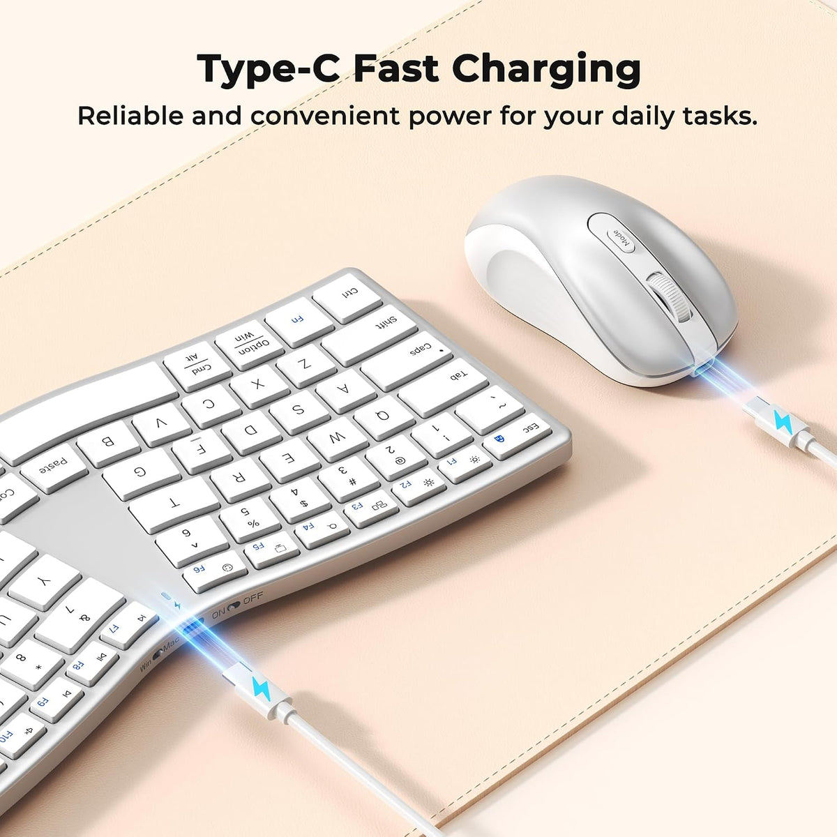 MEETION Wireless Ergonomic Keyboard and Mouse, Split S-Curve Design, White