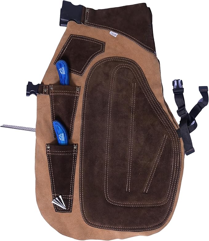 Equine Care Farrier Apron Chaps – Cowhide Suede Leather, Foam Padded Thigh and Back Support, Adjustable Waist, Tool Pockets, Magnetic Nail Holders (29 inches (70 cm))