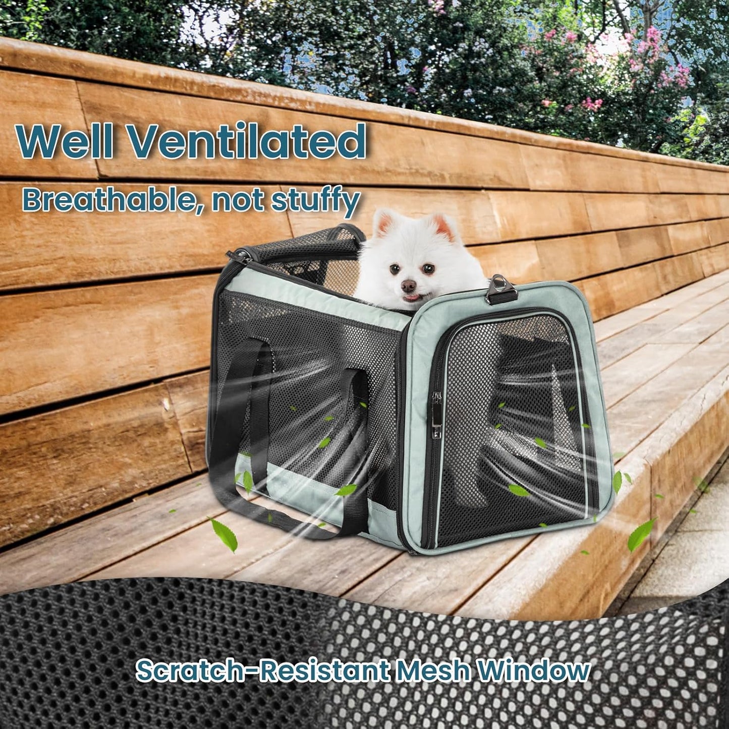 Petsfit Cat Carrier Dog Carrier, Large Capacity Lightweight Soft-Sided Pet Carrier for Travel, with Adjustable Shoulder Strap, Auto Locking Zipper Head and Washable Fleece Pad