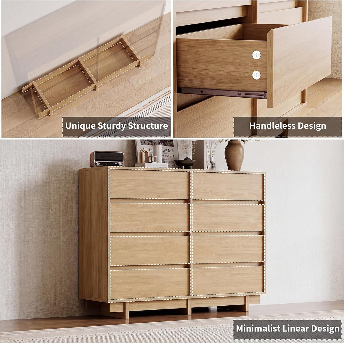 CHUWELL Oak 8 Drawer Dresser for Bedroom,53" Wide Chest of Drawers
