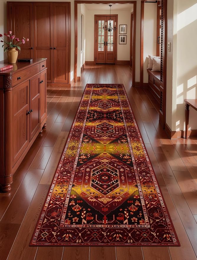 SERISSA Runner Rug for Hallways, Extra Long Boho Rug Ultra Soft Vintage Rustic