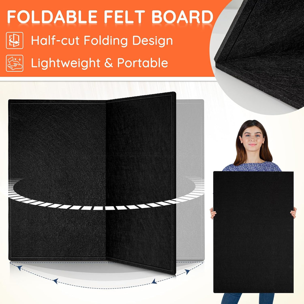 DOLLAR BOSS Large Bulletin Board 48"x36" Foldable Felt Cork Board, Black