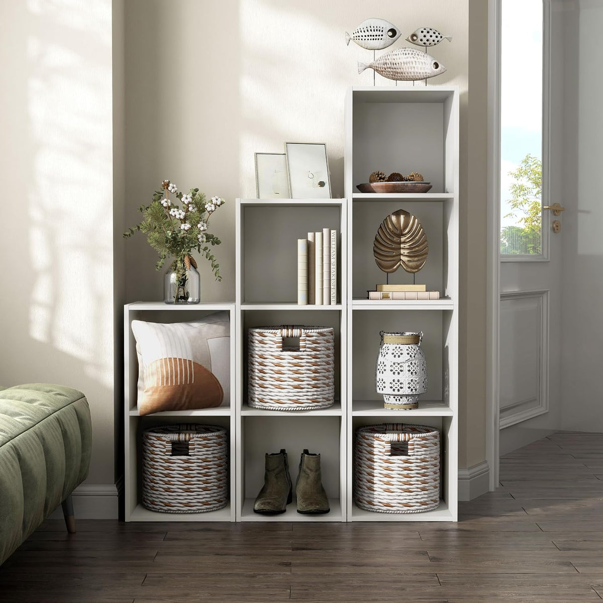 Homes: Inside + Out Apexa 2-Cube Storage Organizer Shelves, Stackable Wood Bookcase Fits Cubby Bins for Organization, Dorm Teen Room Decor & Home Office, White