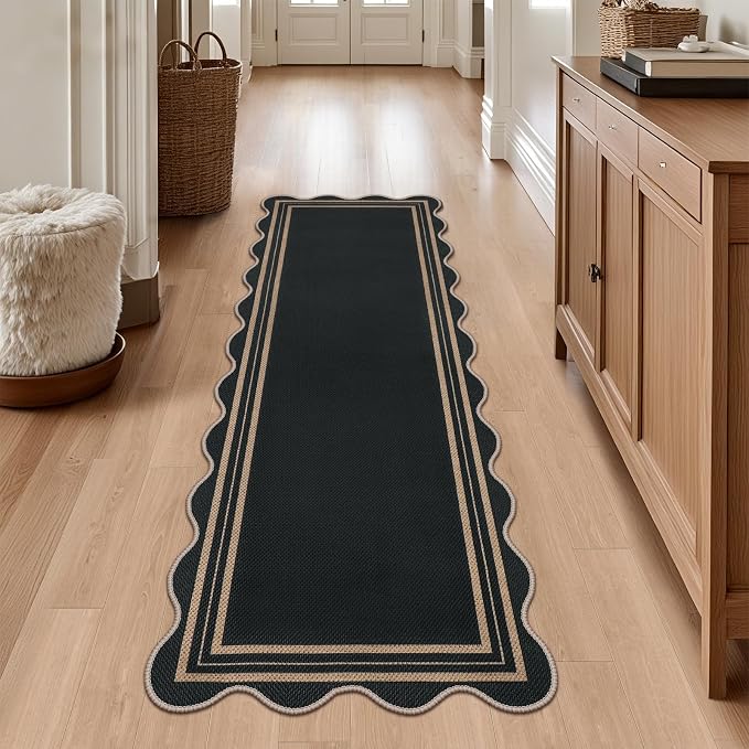 Scalloped 2x6 Kitchen Runner Rug, Washable Rugs