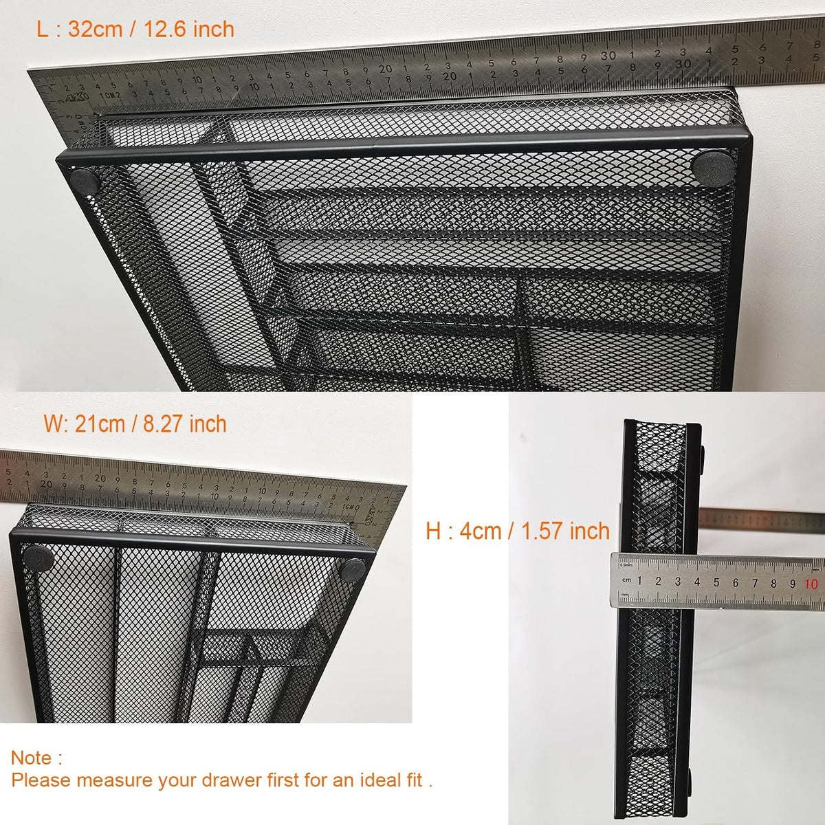 2-Pack 6-Compartment Mesh Office Drawer Organizer Tray, Black