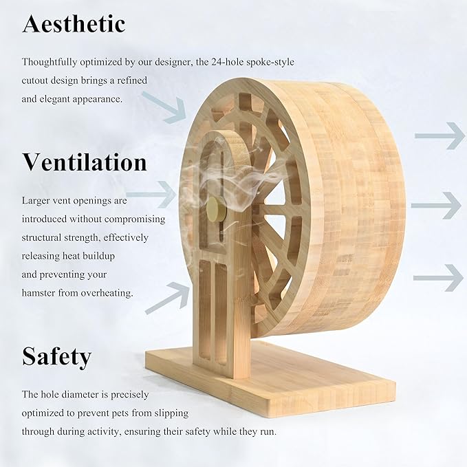 Hamster Wheel – Silent Hamster Toys, 11 Inch Chinchilla Wheel for Syrian, Dwarf Hamsters, Gerbil Wheel – Bamboo Cage Accessories, Exercise Wheel, Small Animal Toy