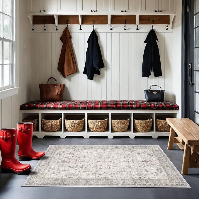 Light Grey 3x6 Large Boho Bathroom Rug