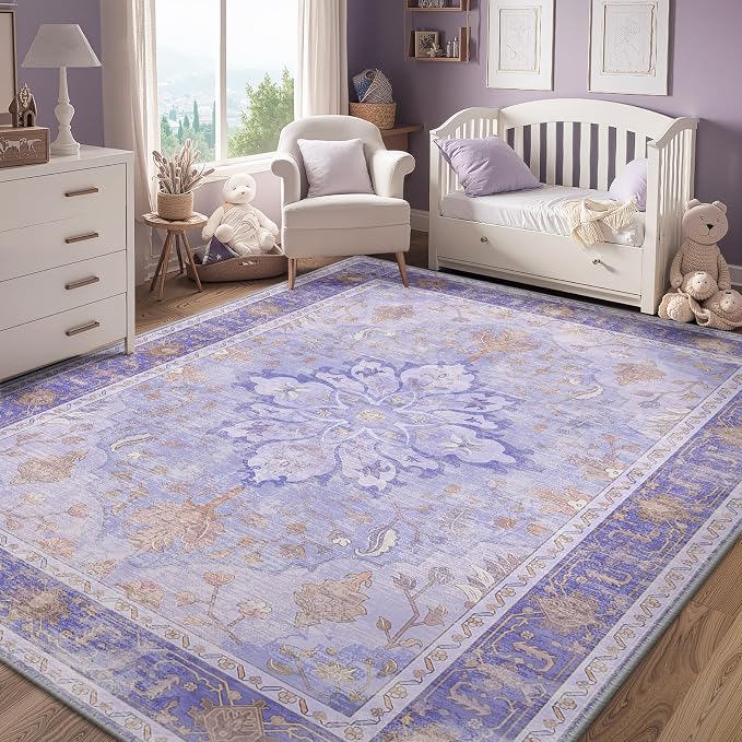RELEANY Area Rugs 3'x5' Washable Non-Slip, Floral Vintage Distress Medallion