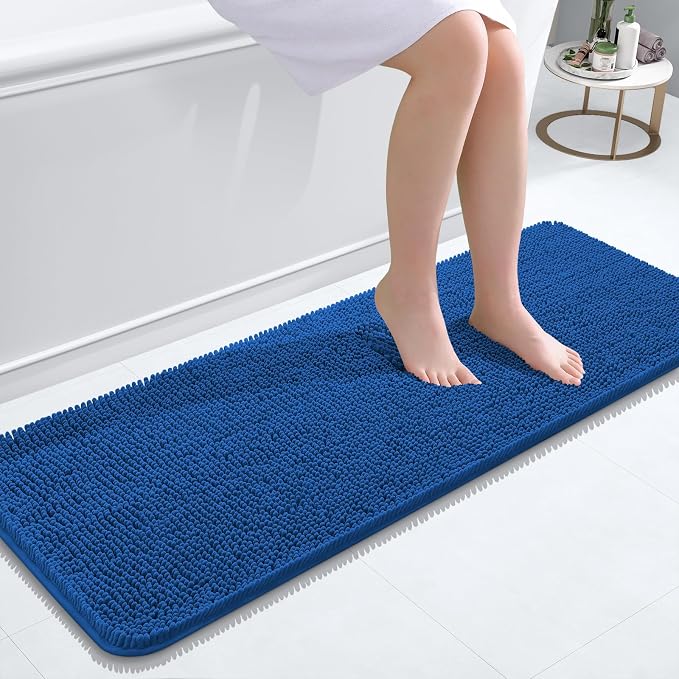 OLANLY Bathroom Runner Rugs 47x17, Soft Absorbent Chenille Bath Rugs, Rubber