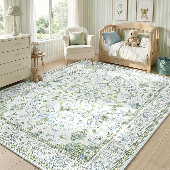 RELEANY Area Rugs 5'x7' Washable Non-Slip, Floral Vintage Distress Medallion