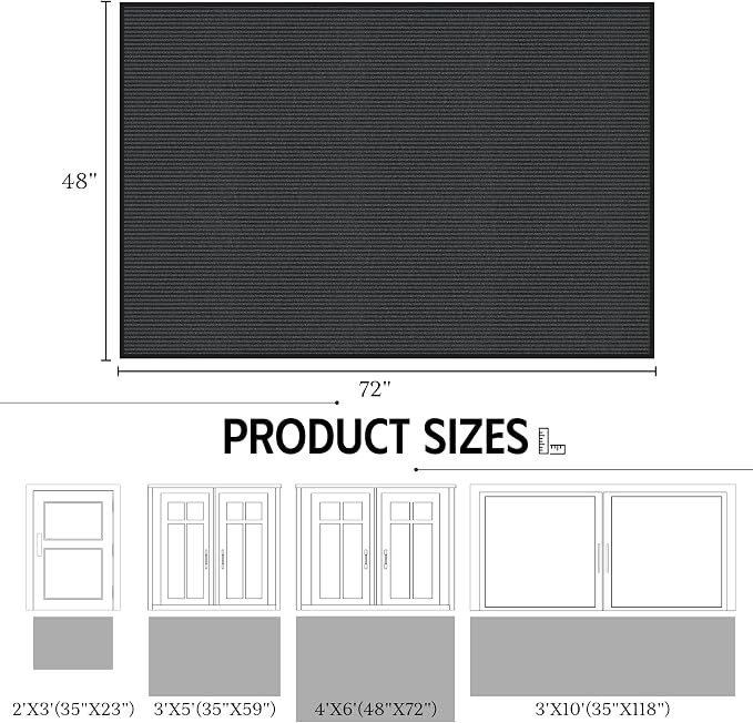 Front Door Mat 4' x 6', Heavy Duty Door Mat Outside Entrance, Non-Slip Welcome