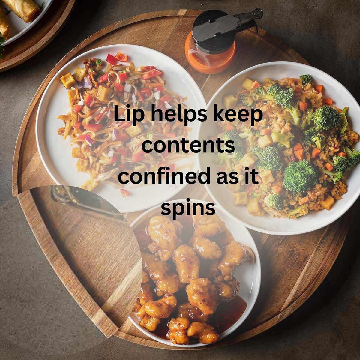 TableCraft 11830 Acacia Wood Lazy Susan, 18" Round Turntable Server with Raised Lip, Commercial Grade for Dining Tables, Countertops, Buffet Lines, Appetizers and Condiments