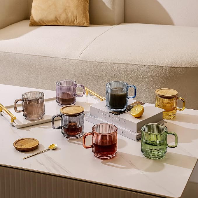 Lysenn Purple Glass Mug with Lid, Premium Glass Coffee Mug, 12 oz Tea Cup |