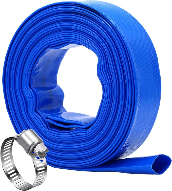 DAVCO 1.5" x 100 ft Pool Backwash Hose, Heavy Duty Reinforced Blue PVC Lay Flat